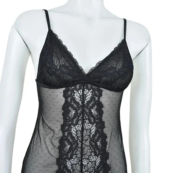 La Vie En Rose Sheer Chemise Lingerie Black Lace Sexy Size XS - Picture 2 of 8